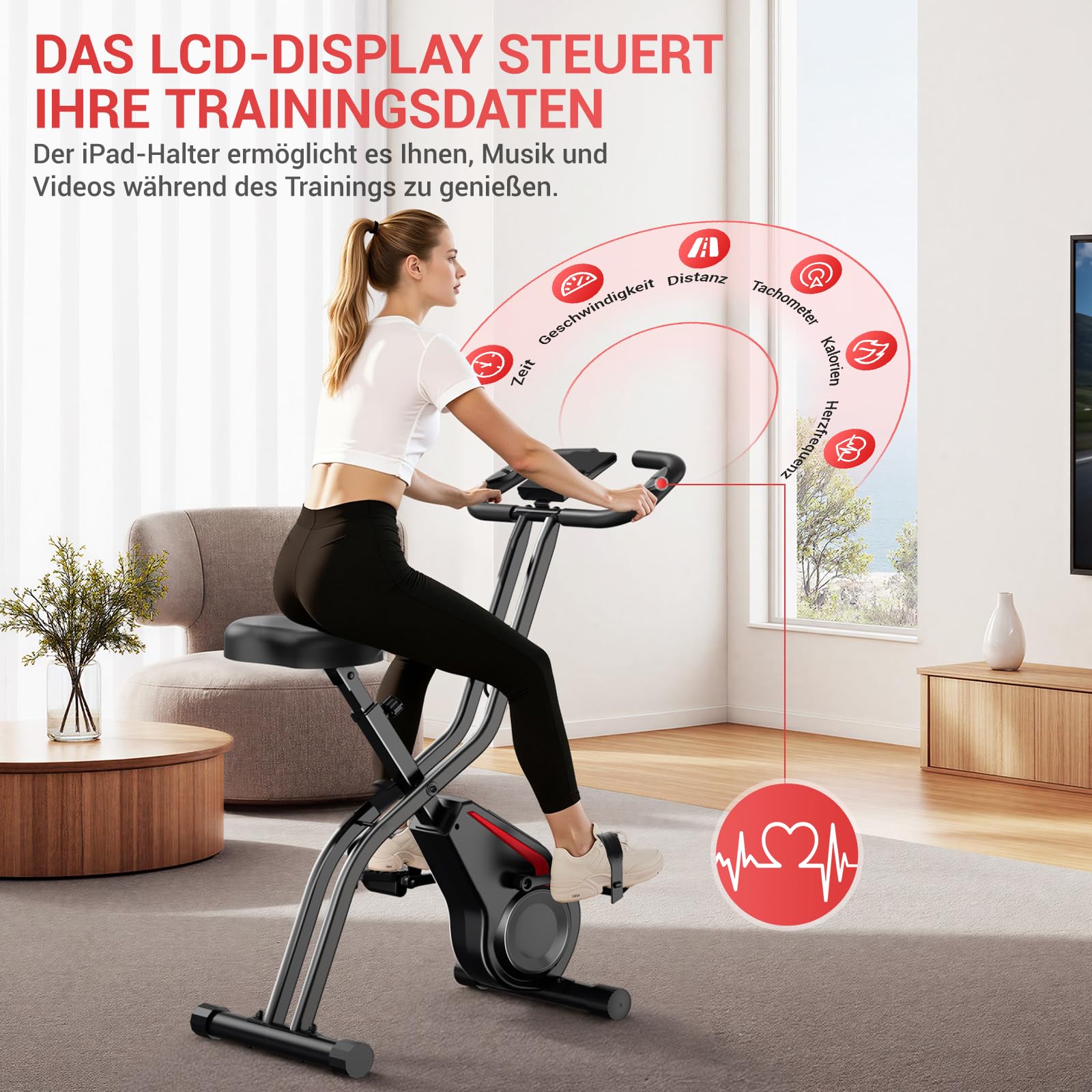 CURSOR Ergometer Hometrainer Fahrrad, Heimtrainer Fahrrad Klappbar 5-in-1 | Indoor Bike, 16-Stufen Magnet-Widerstand, Cardio mit Pulsmessung & LED Display, Weicher Sitz, 136kg Belastbarkeit