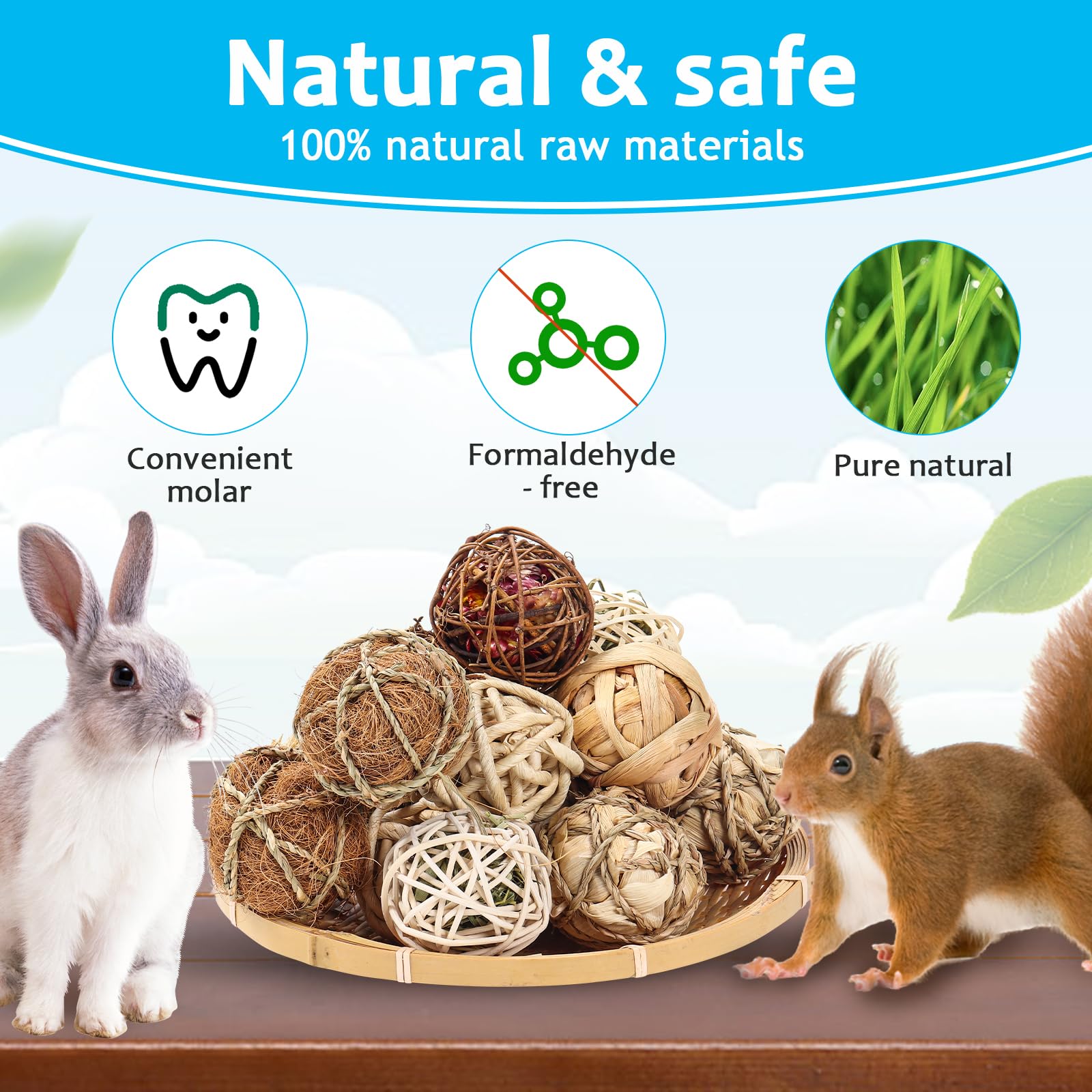 16 Pcs Small Animals Play Balls, Chew Grass Balls