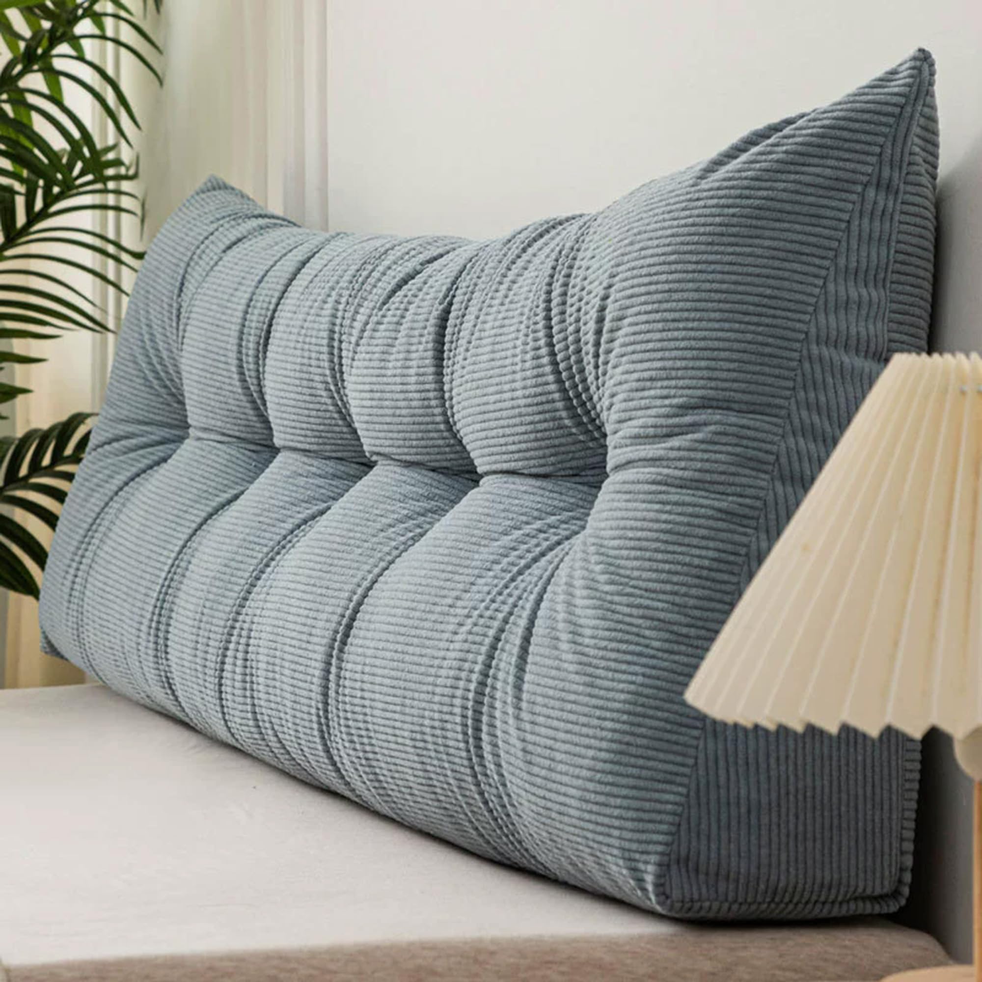 Hruile Wedge Headboard Pillow, Triangular Reading Pillows with Side Pockets, Soft Daybed Positioning Bolster, Ergonomic Backrest Support Cushion for Bed, Sofa, Chair (80x40x12cm,Blue)