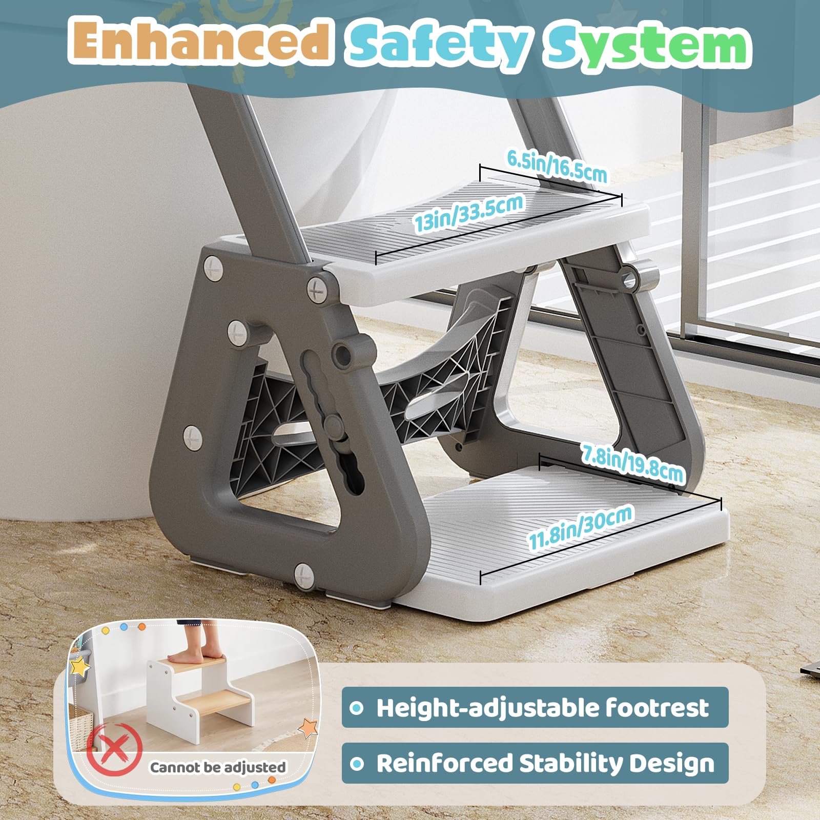 Riduttore Wc Bambini con Scaletta, 2 In 1 Scaletta Wc Per Water Bambini con Struttura a Triangolo, Paraspruzzi Estesi Regolabile e Pieghevole Sgabello Antiscivolo, Adattatore per Bambino e Cuscino