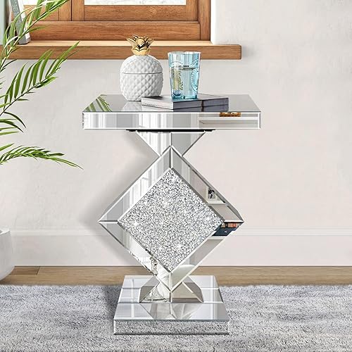 Miniatura 17 de Mesa auxiliar plateada con incrustaciones de cristal, mesa auxiliar moderna, mesa auxiliar cuadrada pequeña para sala de estar, dormitorio