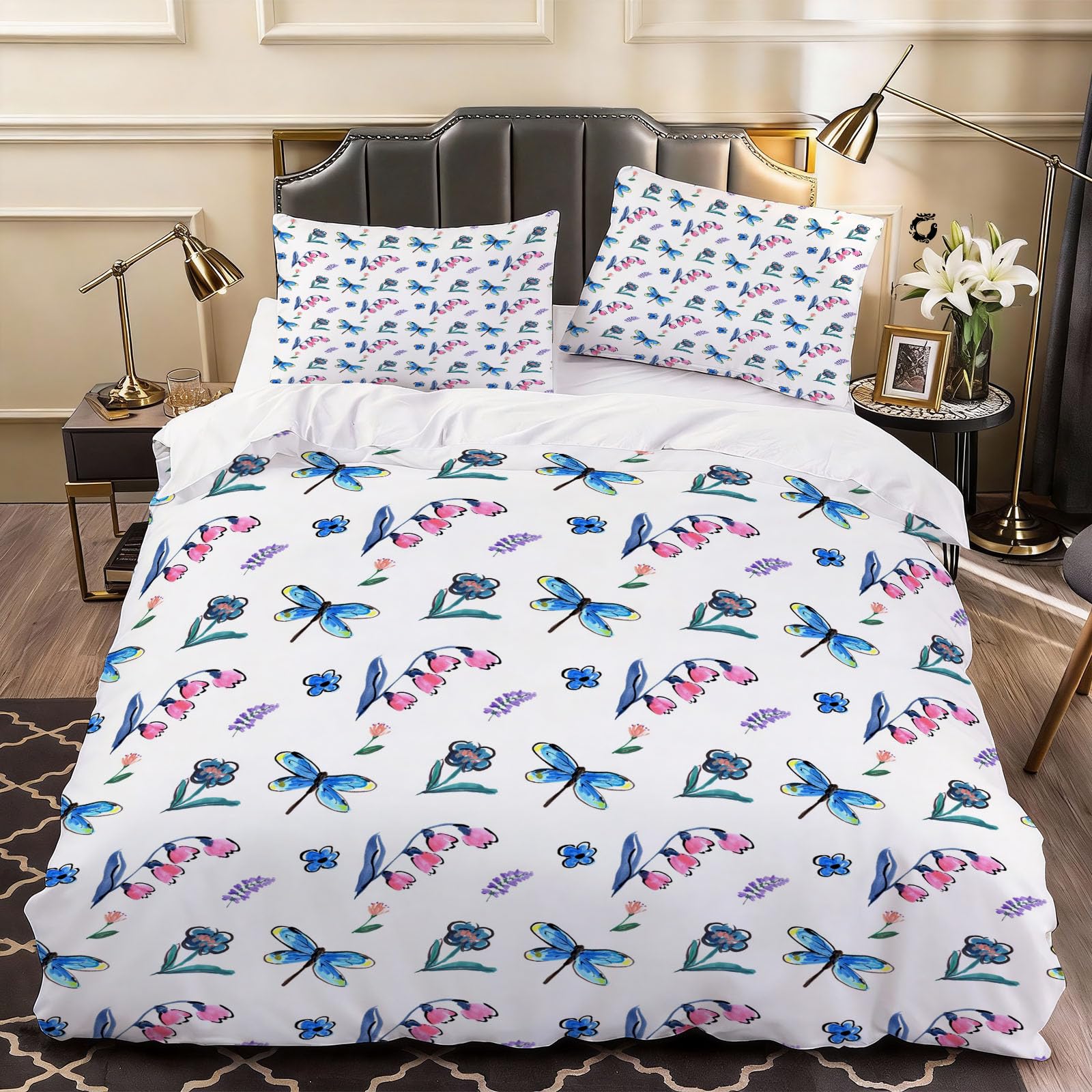 3D Dragonfly Duvet Cover Cartoon Bedding Double Bed Set, Soft Microfiber Comforter Cover Printed with Zipper Closure Quilt Coverr 200x200 cm and 2 Pillowcases