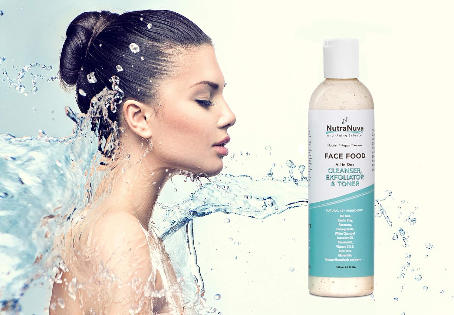 Face Food – Cleanser, Exfoliator & Toner All-in-One – Clear Skin Natural Vegan Facial Wash, Tea Tree & Clay, Gentle Clean Anti Aging, Not Drying/Oily, Restore pH, Fight Acne, 6 Oz