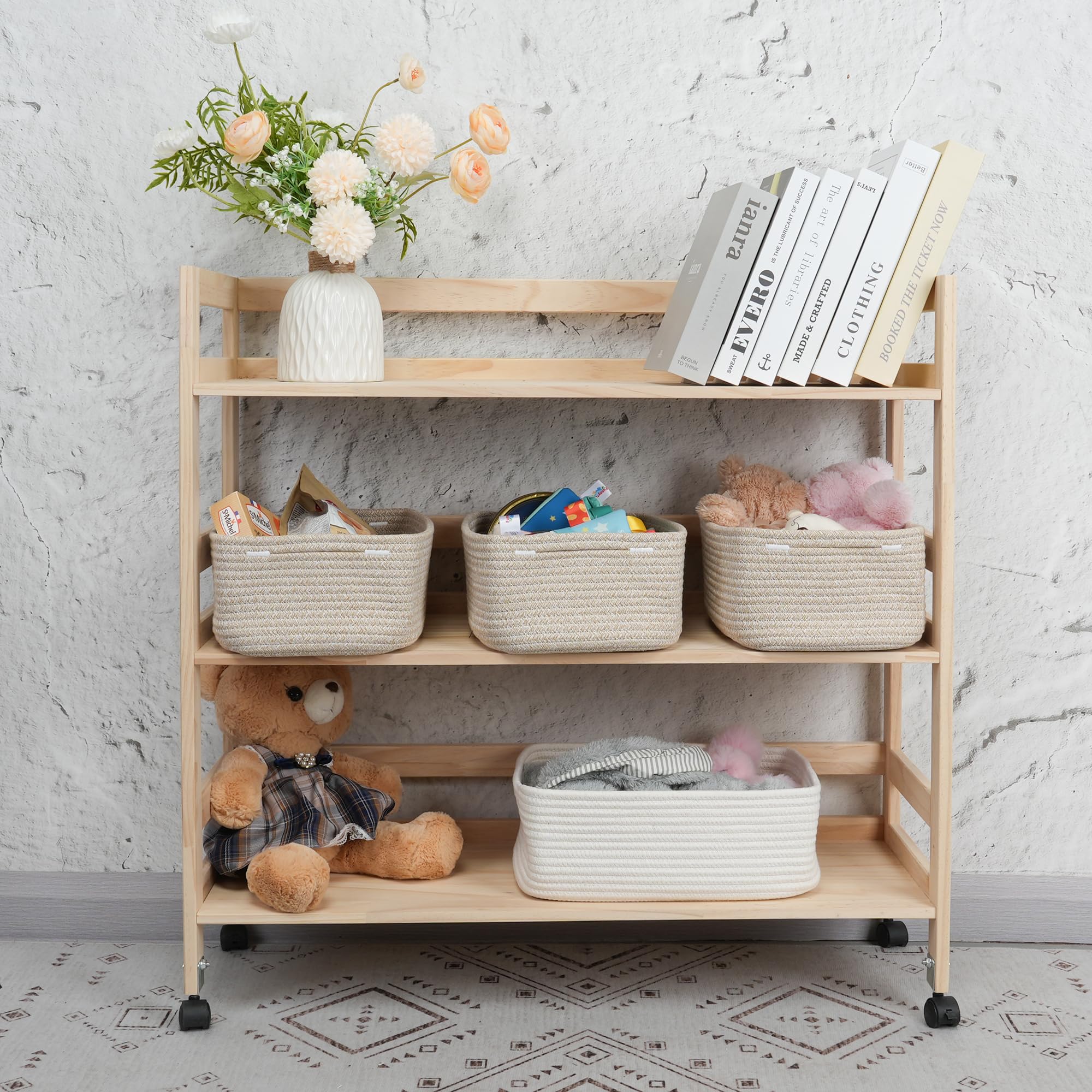 XUANGUO Kleine gewebte Aufbewahrungskörbe, 30,5 x 20,3 x 12,7 cm, dekorative Seilbehälter zum Organisieren von Regalen, Schränken und Spielzeug, leere Geschenkkörbe, niedlicher Organizerkorb für