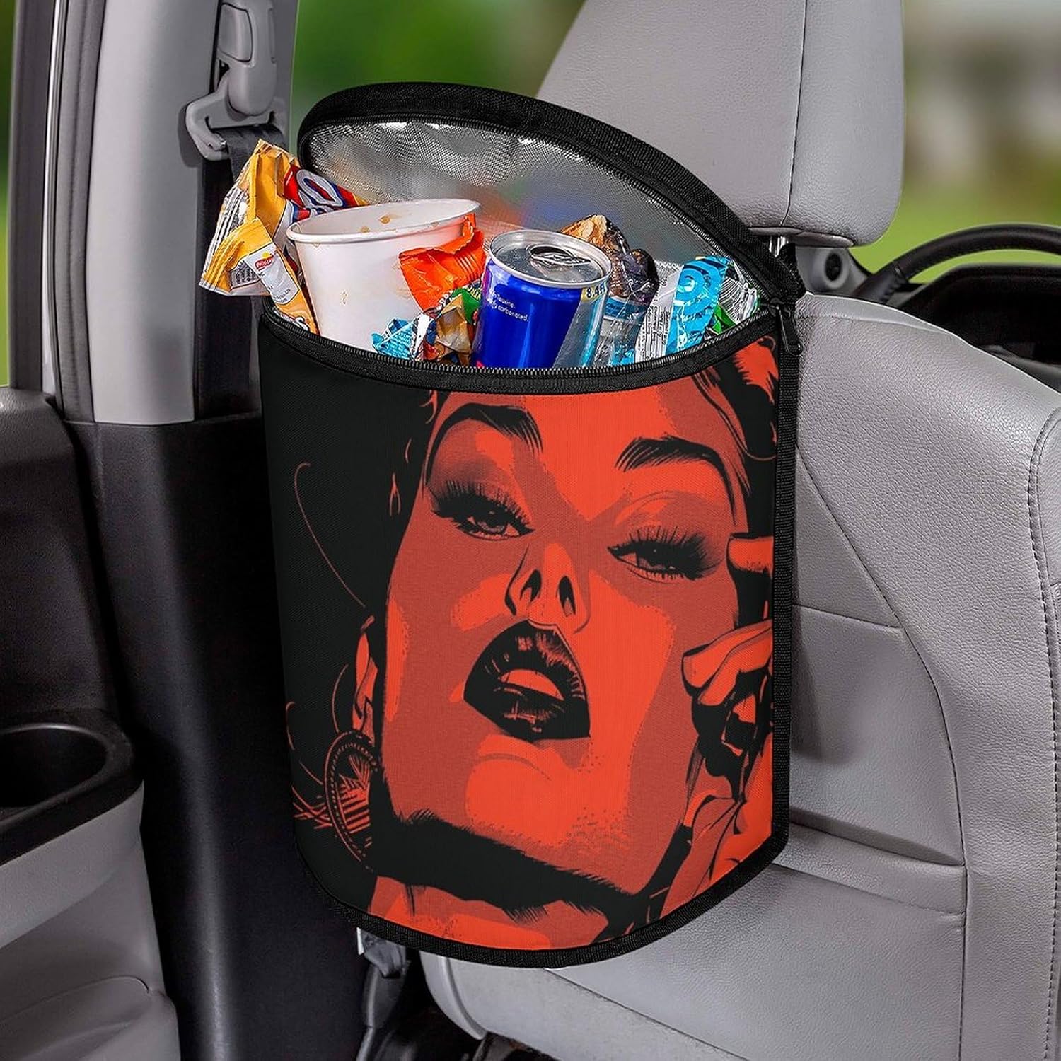 MUSM Leakproof Car Trash Can 2.5 Gallon, Durable Automotive Garbage Bag with Waterproof Liner, Retro Style Woman Trash Bag for Car, Truck, RV & Bathroom