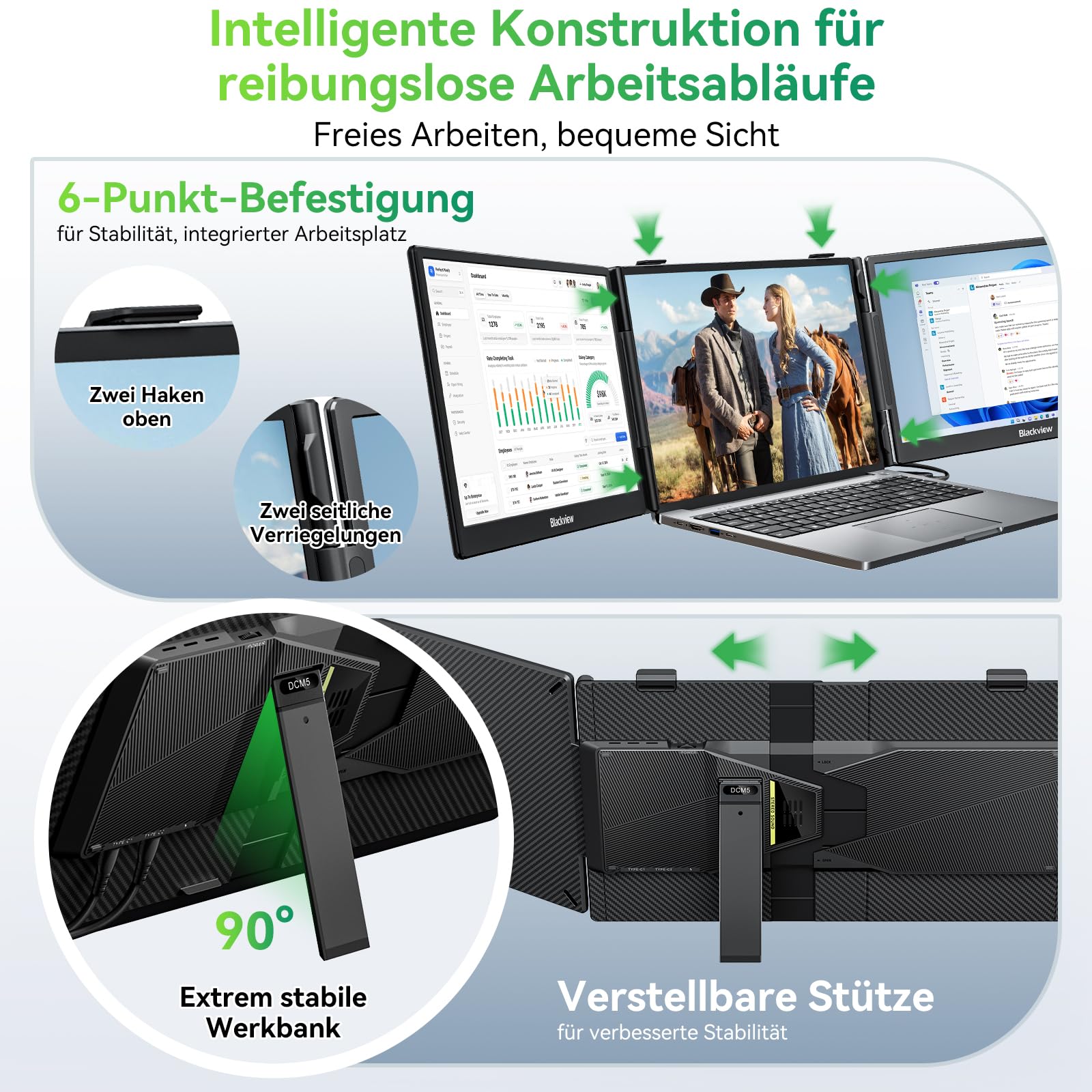 Blackview Laptop Monitor Erweiterung 14", Niedriges Blaulicht 1080P FHD HDMI/USB-A/USB C/100W PD-Rückwärtsladung Portable Monitor für Laptop 13,3"-17,3"/Smartphone/PC/Mac/PS5/Xbox