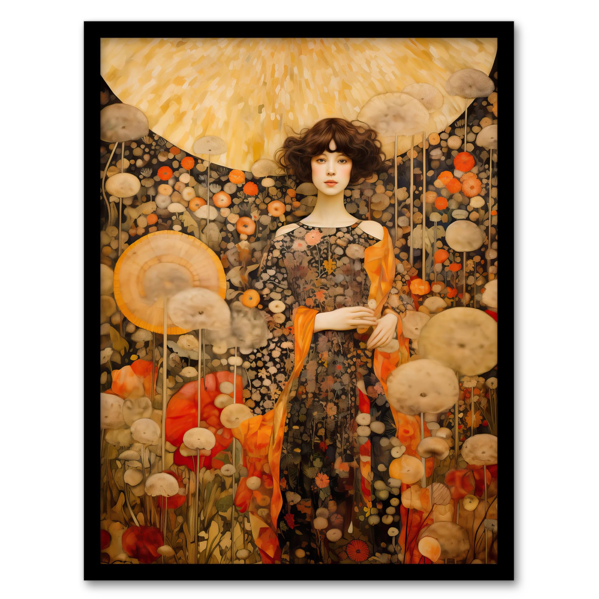 Artery8 The Girl In The Dandelion Dream By Dianne Knope Klimt William Morris Inspired Style Wildflower Meadow Artwork Framed Wall Art Print A4