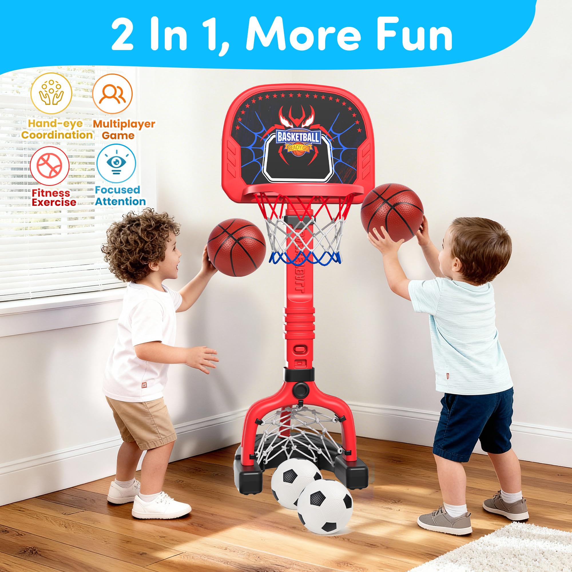 PJG Basketballkorb und Fußballtor für Kleinkinder, Basketballkorb für
