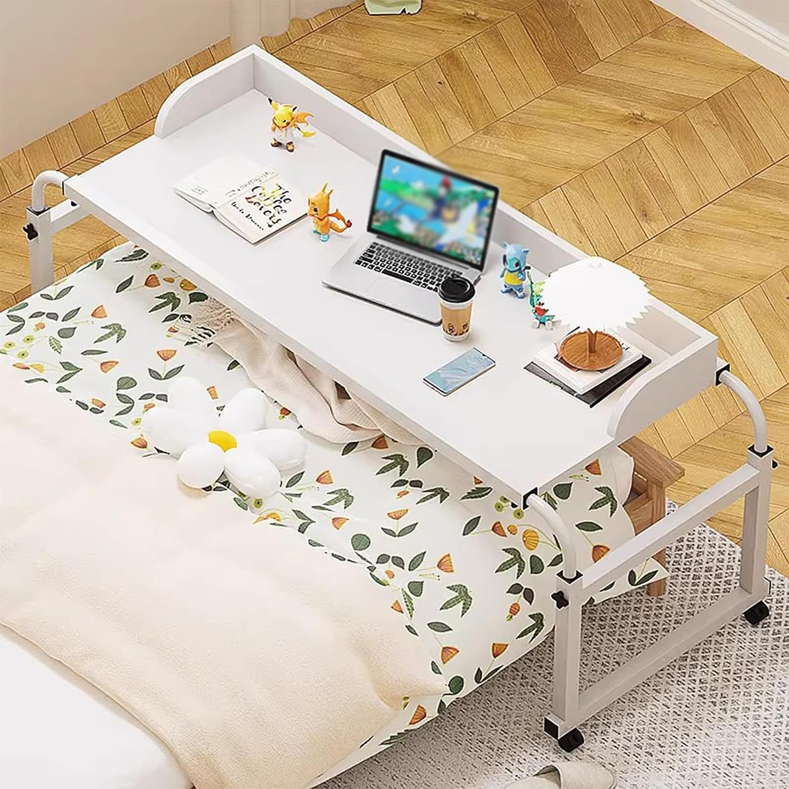 Overbed Table With Wheels, Rolling Desk Over Bed Adjustable Height Mobile Standing Laptop Table Over Bed King Queen With Headphone Hook Solid Wood Material For Home - View #13