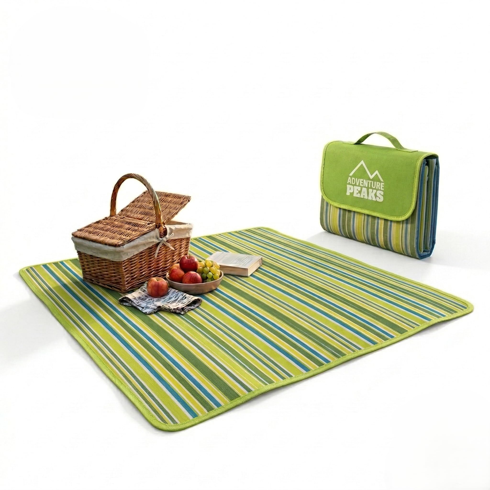 ADVENTURE PEAKS Picnic Blanket 200x200cm – Foldable Picnic Mat with PVC Water Resistant Backing - Portable Beach Blanket, Outdoor Picnic Rug for Camping, Garden & Travel
