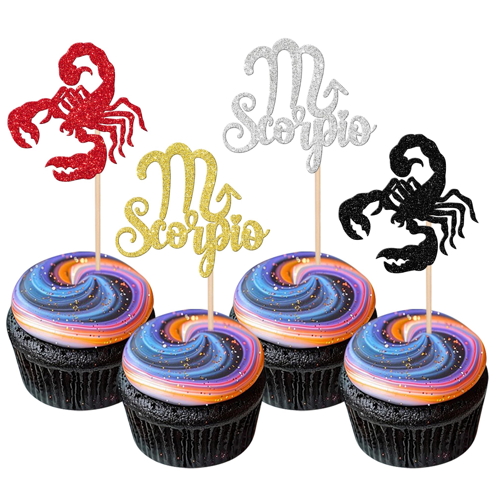 Xsstarmi 24 Pack 12 Constellation Scorpio Cupcake Toppers Glitter Scorpio Cupcake Picks October November Birthday Cake Decorations for Horoscope Astrology Birthday Party Supplies Multi