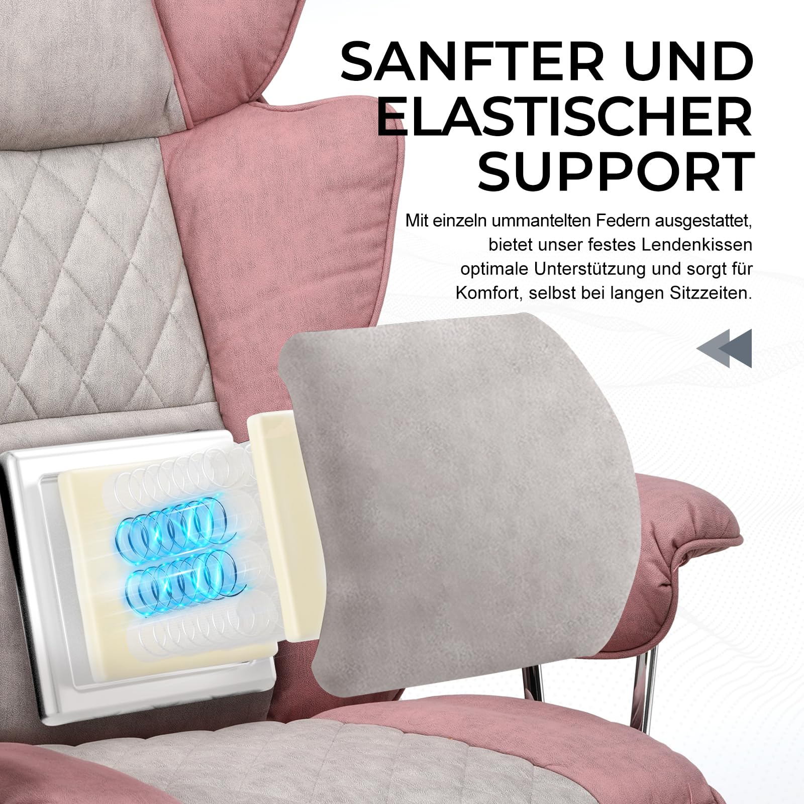 GTPLAYER Sedia da gioco, sedia da ufficio con supporto lombare a molla tascabile, ergonomica e confortevole, ampia poltrona da ufficio con braccioli morbidi e poggiapiedi fissati verso l'esterno, rosa
