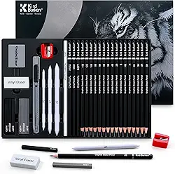 Conjunto de lápis de esboço de 33 peças – lápis 5H a 14B, lápis de carvão, bastões de carvão, bastões de grafite, ferramentas de pintura – conjunto de lápis de desenho para iniciantes