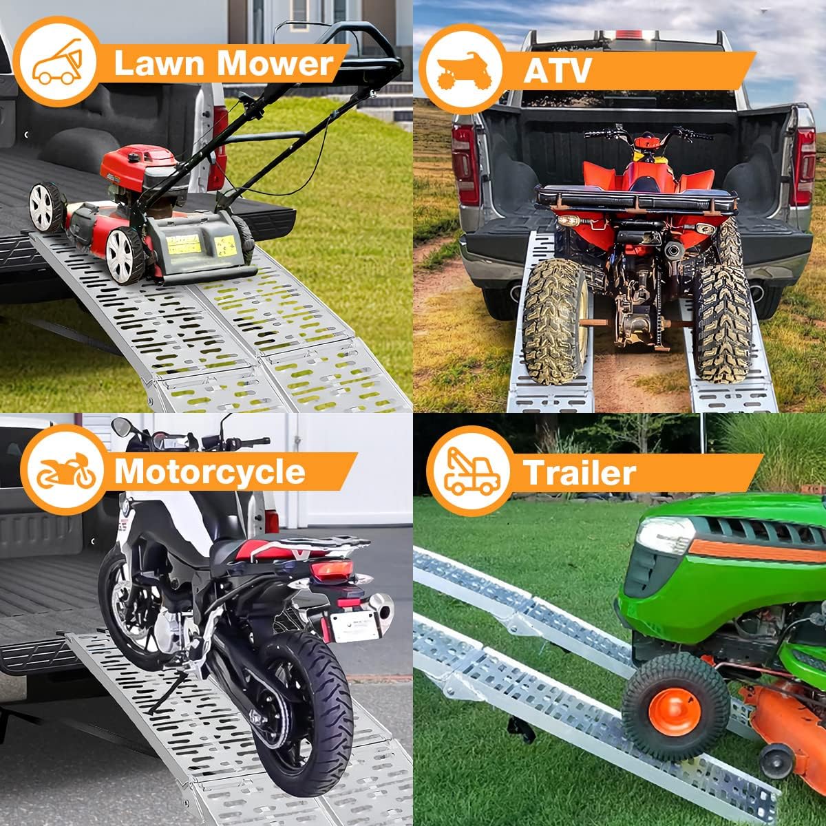 Sefzone Loading Ramps 7.5ft 2Pcs, Aluminum Folding ATV Ramps with 1500lbs Max Load Capacity, Portable Powersports Loading Ramps for Pickup Truck, Lawn Mower, Motorcycles, w/ 2 Load Straps : Industrial & Scientific