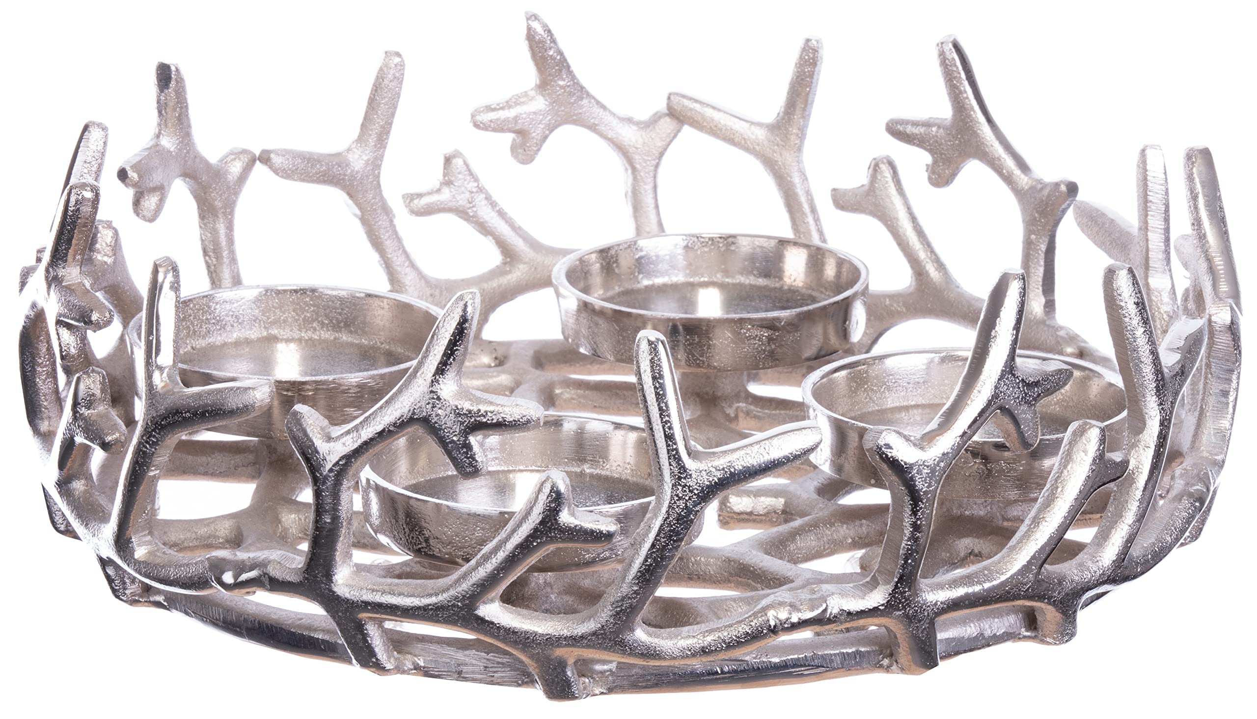 Brandsseller Adventskranz Silber Ø 28 cm – Stilvoller Kerzenhalter für 4 Kerzen - Moderner Weihnachtskranz aus Aluminium mit stilisierten Ästen, Elegante Tischdeko