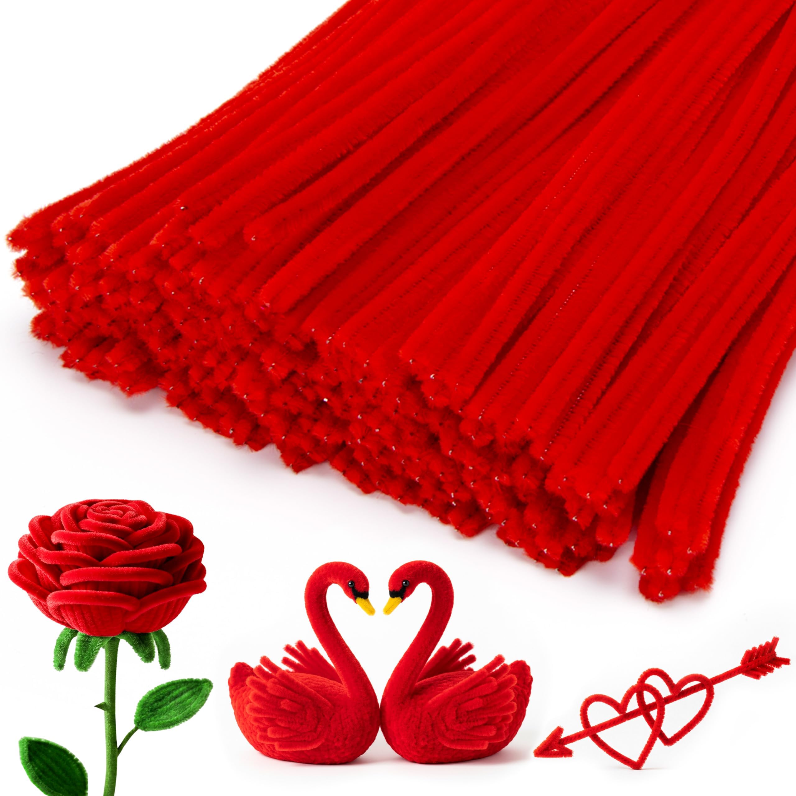 Caydo 200 Pieces Red Pipe Cleaners for Flowers Making