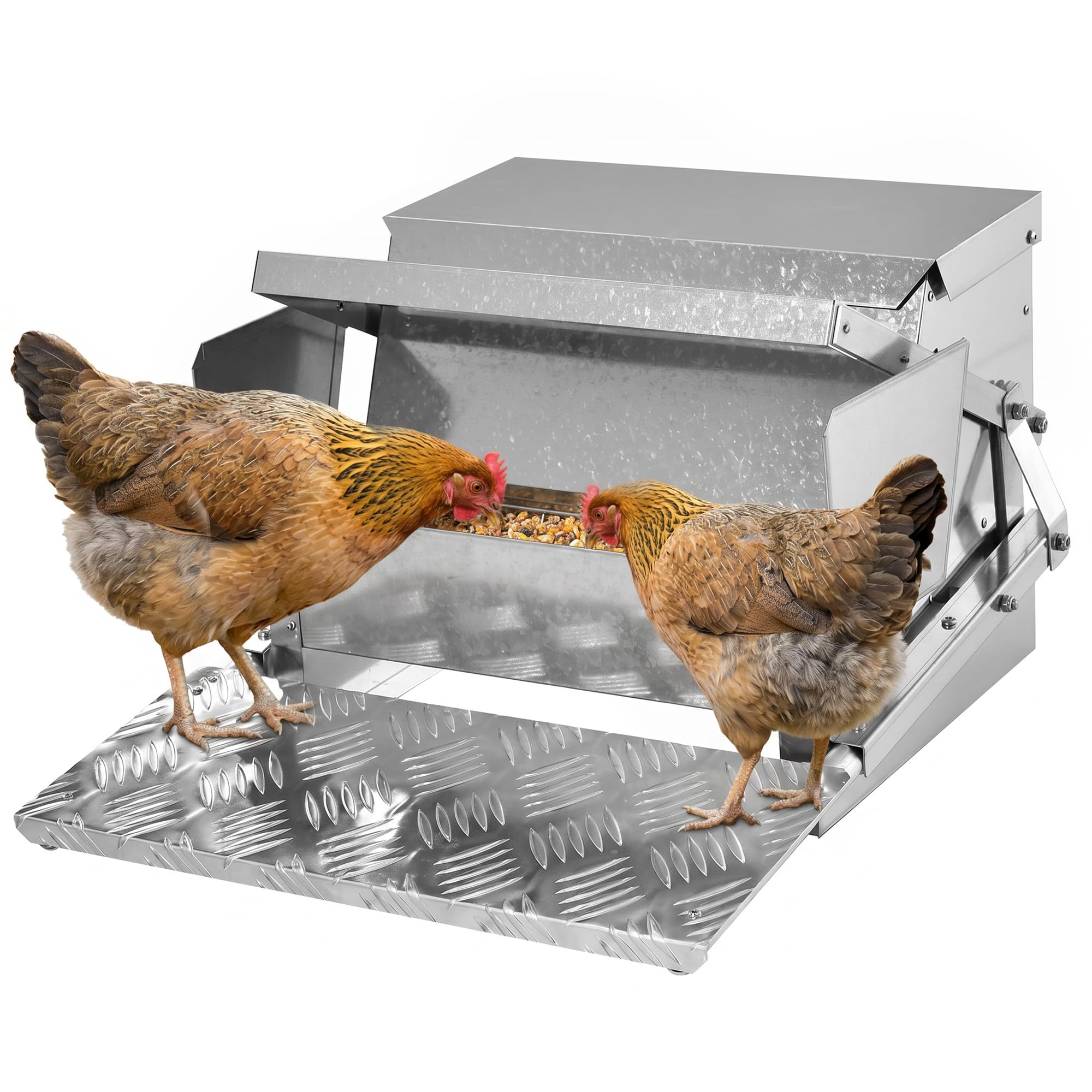 Pawhut - Comedero para Aves, Alimentador Automático de Aves de Corral de Pollo de 11,5 kg de Capacidad, con Construcción de Acero Galvanizado y Aluminio, Diseño Resistente a la Intemperie