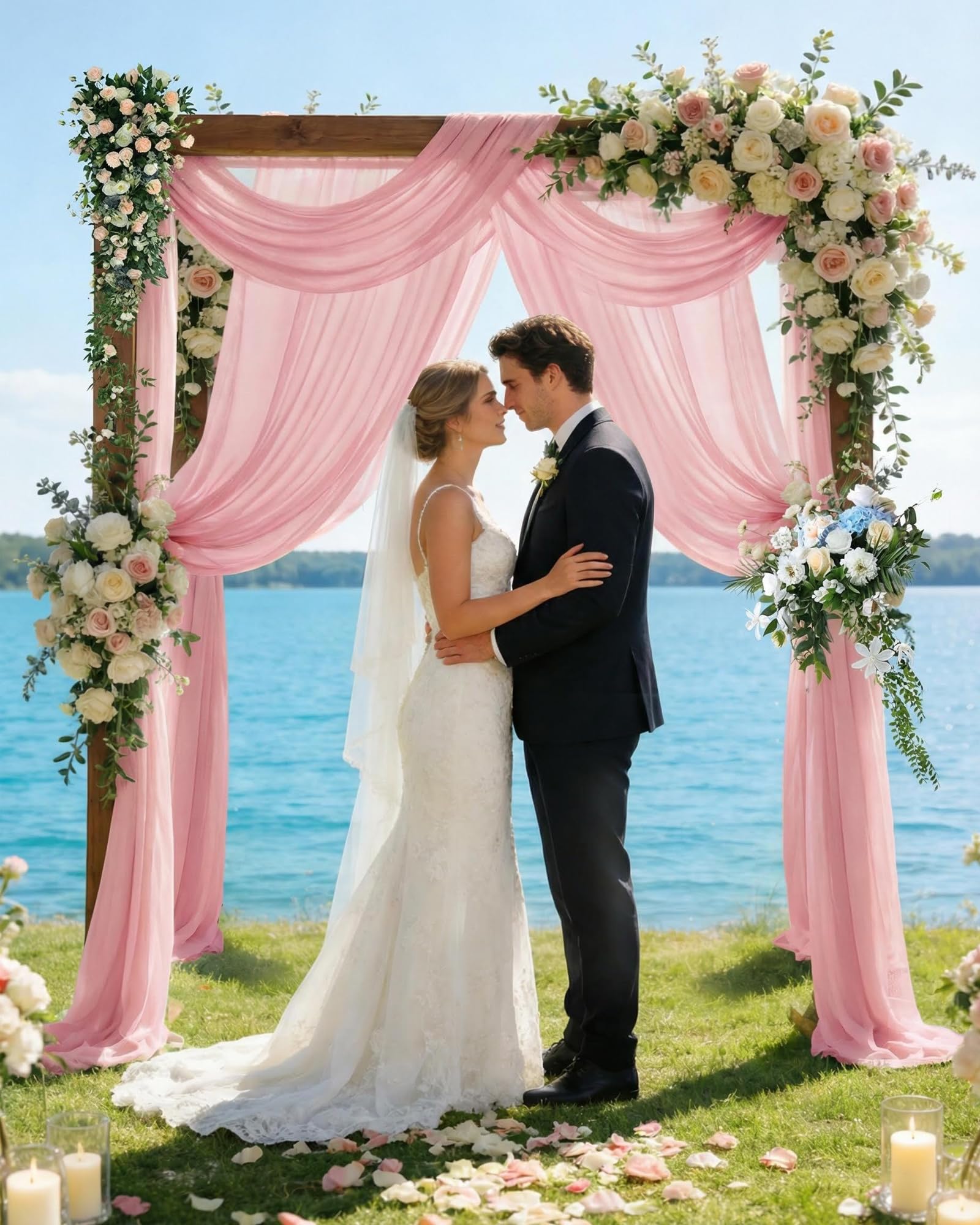 30" x 19.69Ft Wedding Arch Draping Fabric, Pink Chiffon Sheer Voile Backdrop Curtain Wedding Arch Backdrop Drapes Curtains for Arbor Wedding Archway Ceremony Ceiling Decorations