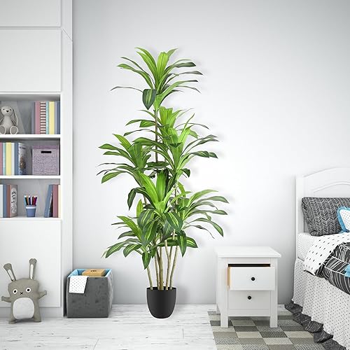 Miniatura 8 de Dracaena Fragrans - Plantas artificiales de 6 pies con 8 cabezas, árbol falso para decoración del hogar, decoración de oficina interior o exterior,