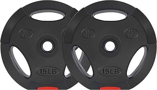Signature Fitness Vinyl Standard 1-Inch Plate Weight Plate for Strength Training and Weightlifting, Pairs or Sets
