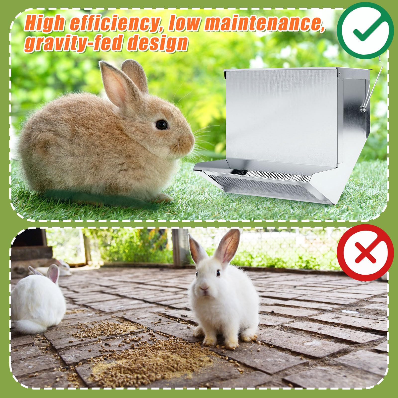 Maxcheck 4 Pcs Rabbit Feeder for Cages Small Animal Food Dispenser with Lid Metal Rabbit Feeders Outside for Guinea Pig (7.7 Inches,Silver) - image 5