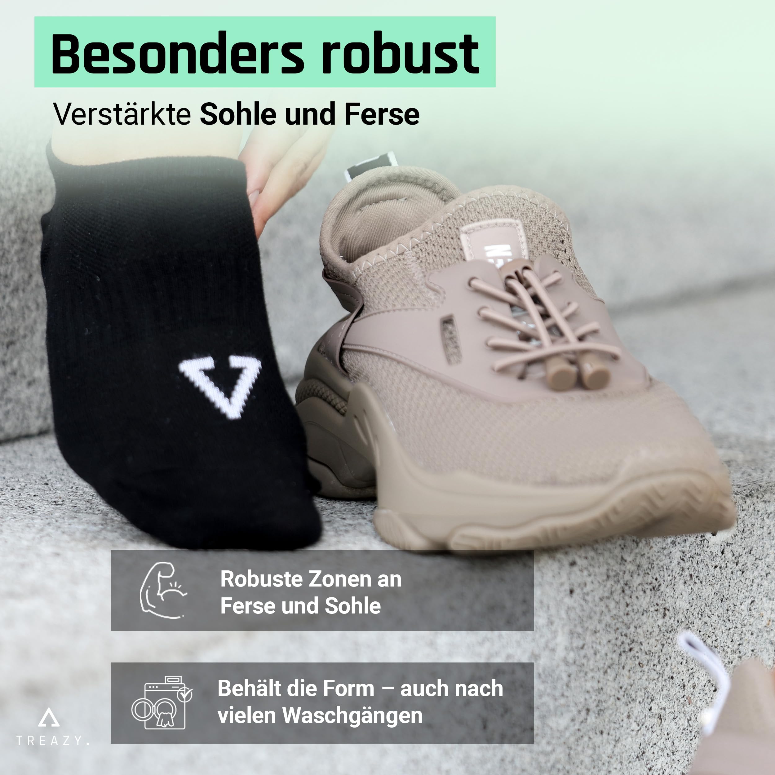 TREAZY Sneaker Socken aus Bio-Baumwolle – nachhaltig und fair produziert in Portugal – ohne Einschneiden, Anti-Loch-Socken, atmungsaktiv und langlebig im Alltag