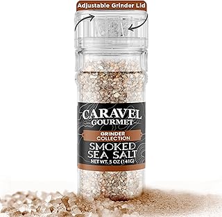 Alderwood Smoked Sea Salt with Natural Smoky Taste and Rich Flavor, Premium Cold Smoked Salt for Grilling and Cooking, 5 Oz Grinder, Caravel Gourmet