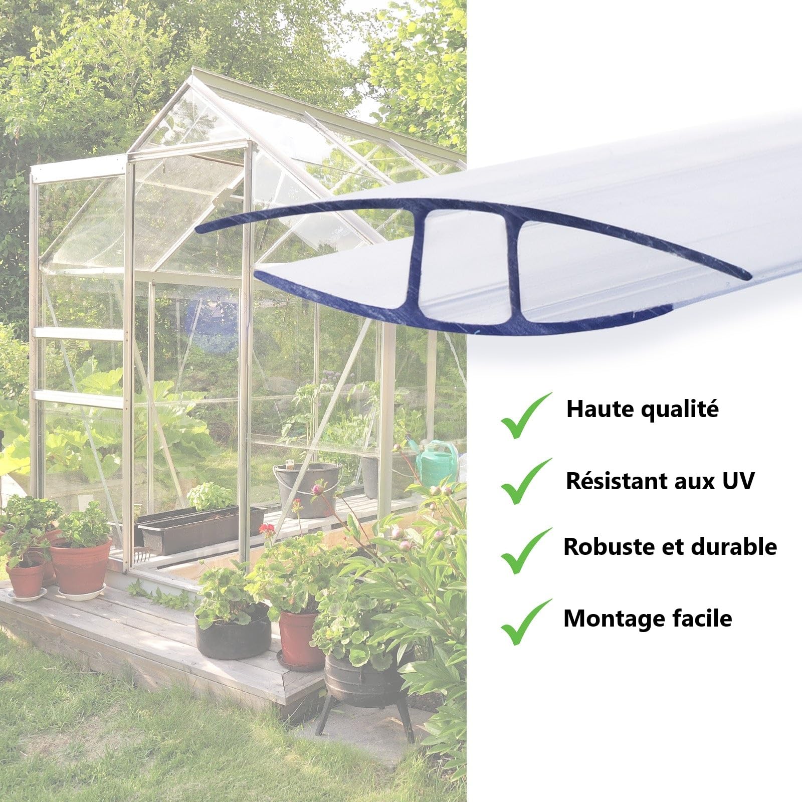 Plaques alvéolaires PVC translucide pour serre jardin véranda résistant UV étanche kit 14 plaques connecteurs 60,5 x 121 cm épaisseur 4 mm