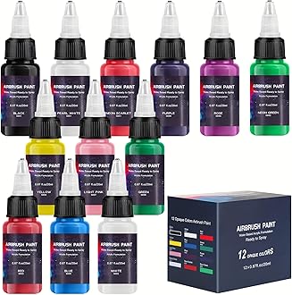 - Airbrush Paint 12 Colors, Ready to Spray Airbrush Paint Set, Water-Based Acrylic Air Brush Paints for Metal, Plastic Models, Canvas, Wood, 0.67 Fl Oz/20ml
