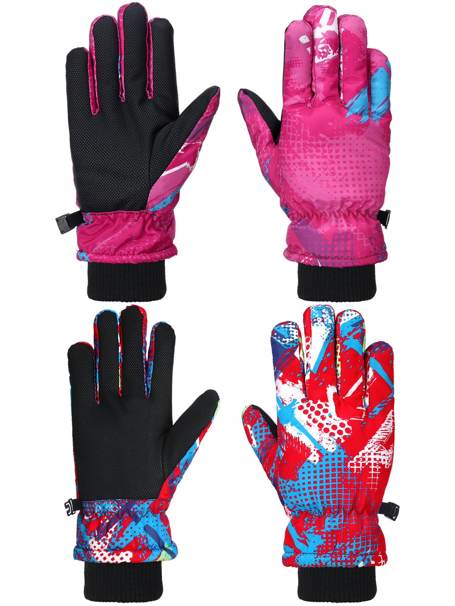 Honoson 2 Pairs Kids Snow Gloves Winter Waterproof Kids Ski Gloves Youth for Girls Boys Outdoor Toddler Snowboard Warm Clothe