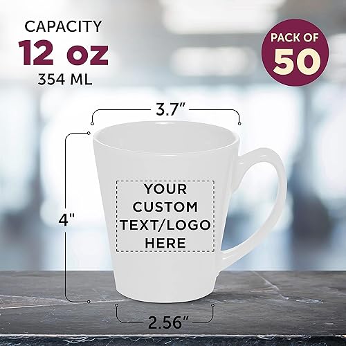 Miniatura 5 de DISCOUNT PROMOS Taza de café con leche de cerámica brillante personalizada de 12 onzas, juego de 50, paquete personalizado a granel, perfecta para