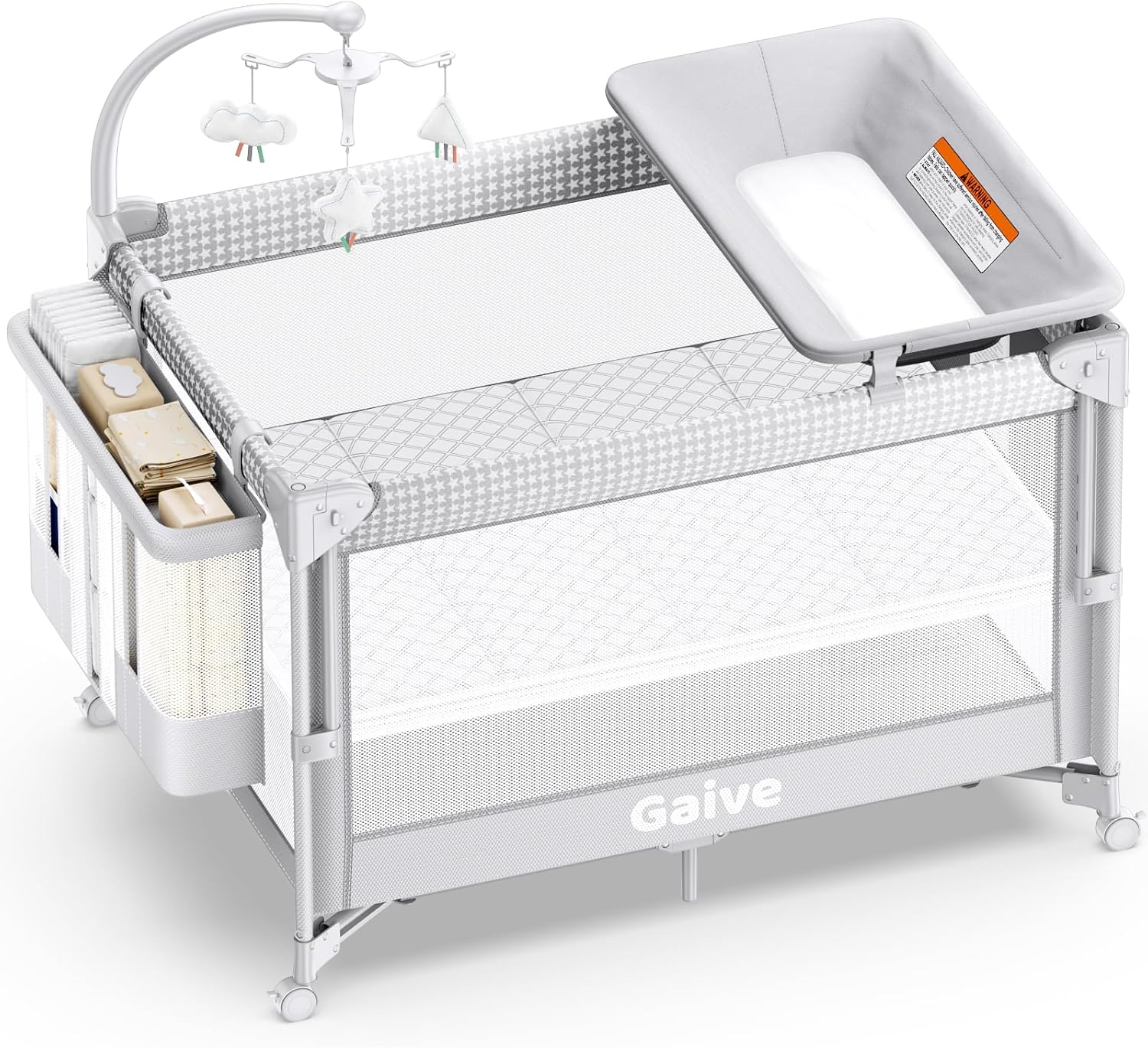 4 in 1 Baby Bassinet, One-Push Setup Pack and Play, Bedside Crib Sleeper with 3 Height Adjustable,Diaper Changer, Come with Comfy Mattress, Rotating Toy Bar, from Infants to Toddlers (Grey)