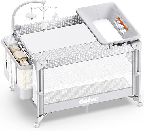 Cuna 4 en 1, paquete de configuración y juego de un solo empuje, cuna con 3 alturas ajustables, cambiador de pañales, viene con cómodo colchón,