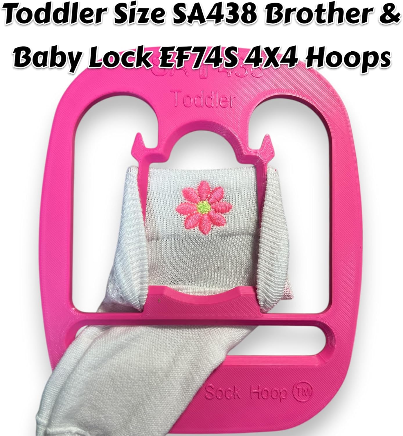 Sock Hoop™ Embroidery Aid Insert for 4X4 100X100mm SA438 Brother and Baby Lock EF74S Hoop (Toddler Size) Pink