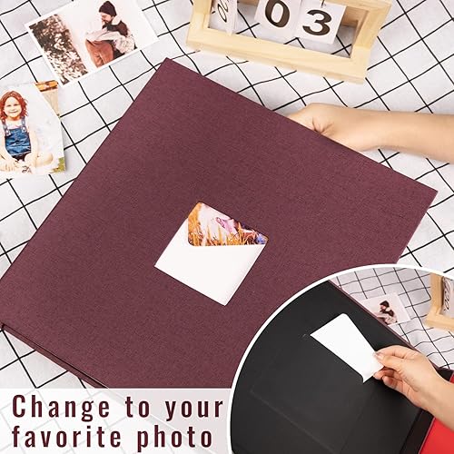 Miniatura 7 de Álbum de fotos autoadhesivo grande, 60 páginas adhesivas (13 x 12.6 pulgadas), lino blanco para fotos de todos los tamaños, con 10 bolígrafos