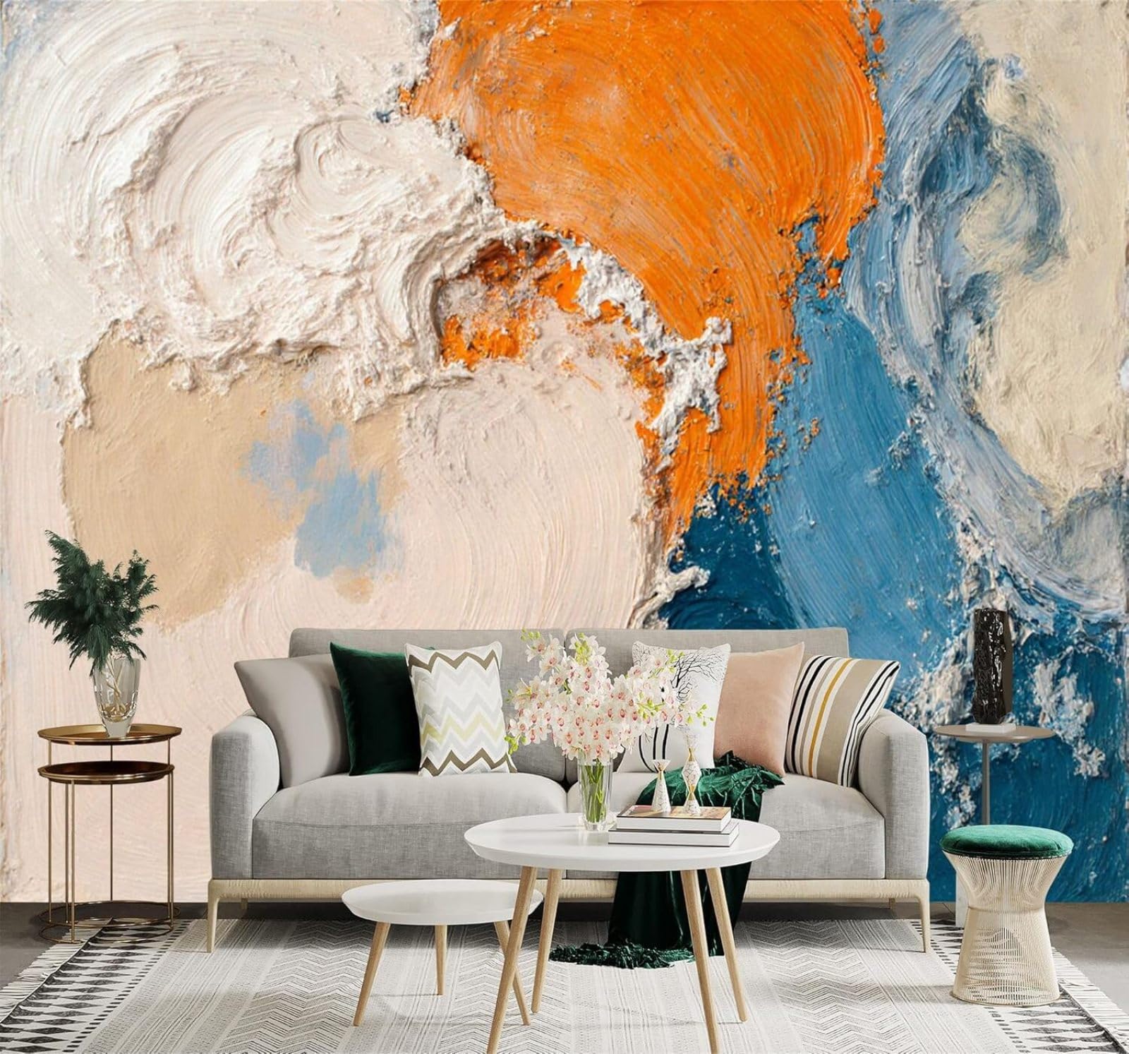 Xlming 250Cm×170Cm(B×H) Blue Orange Beige Swirl Abstract Texture 3D Wallpaper Silky Texture Home Study Office Grey Dining Room Sofa Bedroom Living Room Tv Backdrop-250Cm×170Cm