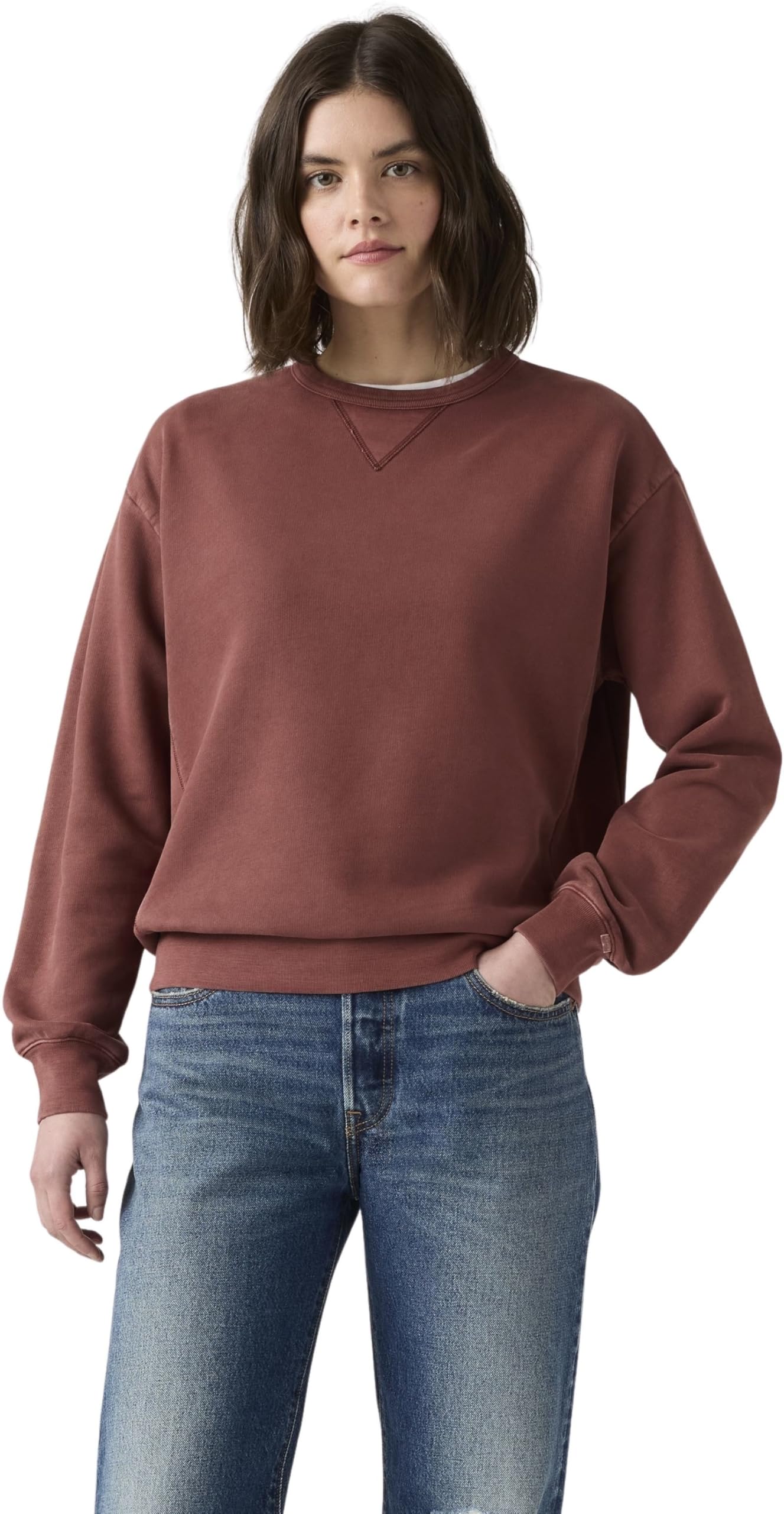 Levi's Women's H225 Garment Dye Andorra - Red Sweatshirt Heritage Crew Neck In Cotton, Standard Fit, Red (H225 Garment Dye And), Xs