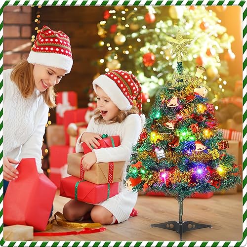 Miniatura 4 de Mini árbol de Navidad, 24 pulgadas/23.6 in, árbol de Navidad artificial de mesa pequeño con adornos para decoración de vacaciones, hogar, oficina