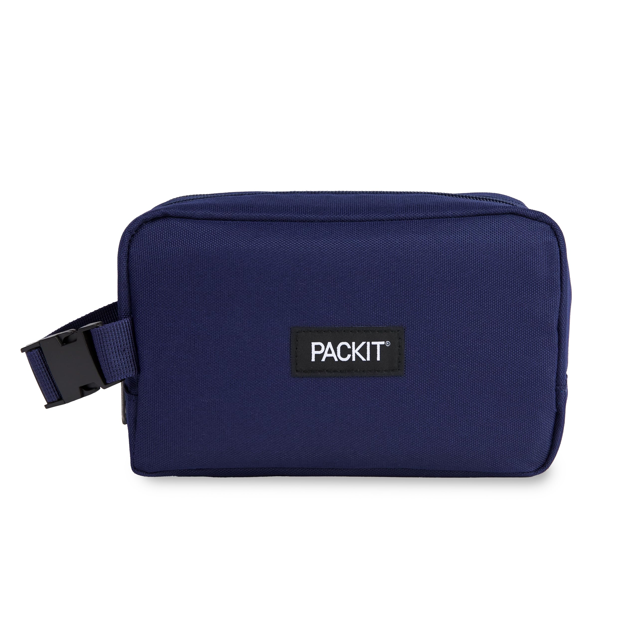 PackIt Freezable Dual Compartment Snack Box, Midnight Navy, Insulated and Freezable with ECOFREEZE Technology, Buckle Handle, Zip Closure, Reusable, Collapsible, Designed for Perishables and Dry Snack