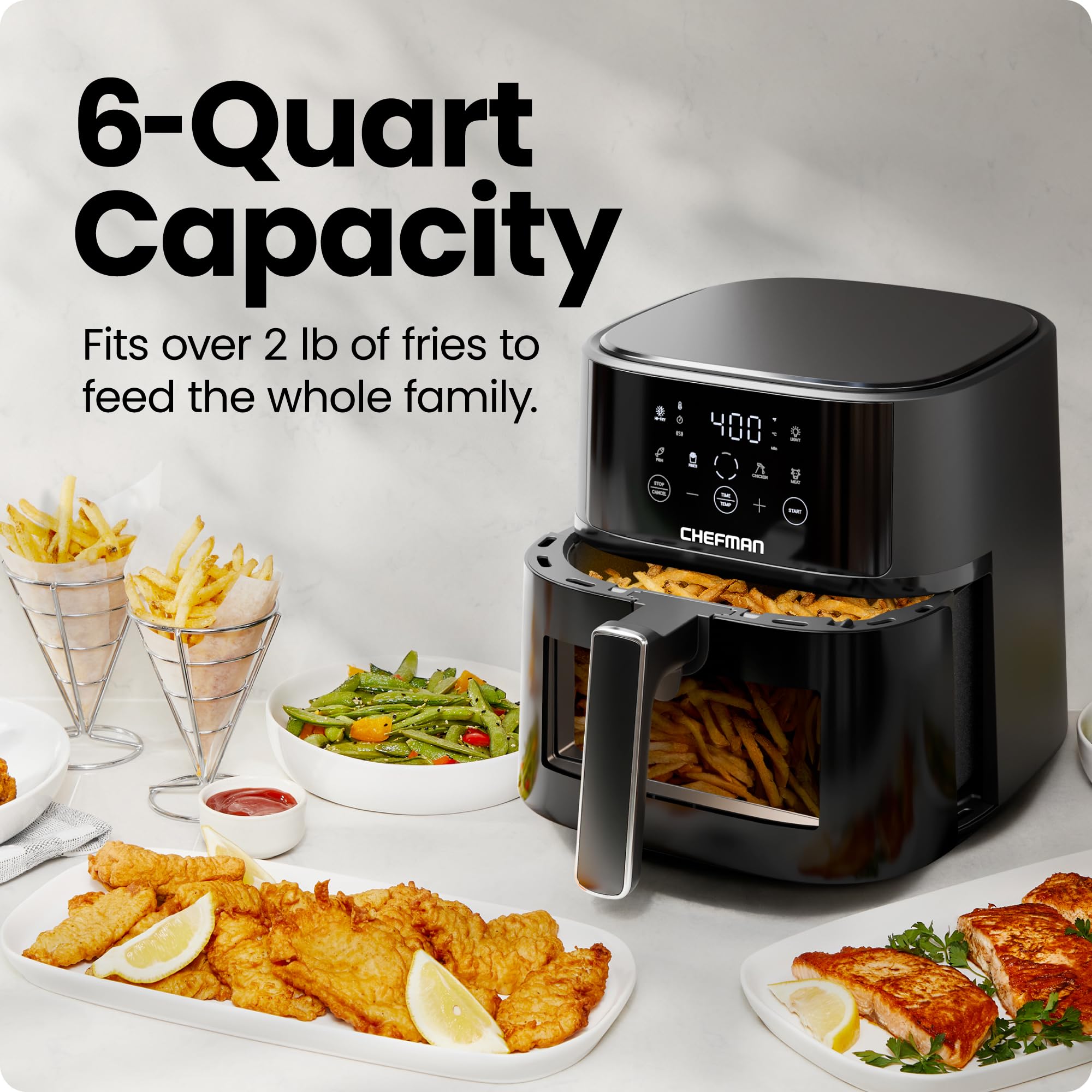 Chefman Air Fryer – 6 QT Compact Airfryer for Quick & Easy Meals, Features Hi-Fry Technology for Extra Crisp, Easy-View Window, Touch Controls with 4 Presets, Nonstick & Dishwasher Safe Basket - Black view 3