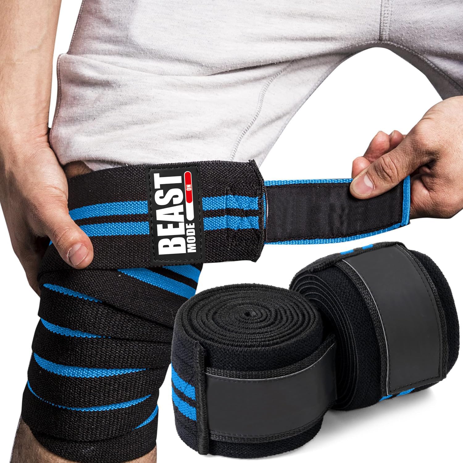 STEIGEN FITNESS BEAST MODE Weight Lifting Knee Support Wraps for Squats,Gym, Weight Lifting, Cross fit, Gym Workout (BLUE) (B0D2LHQBS4) Amazon Price History, Amazon Price Tracker
