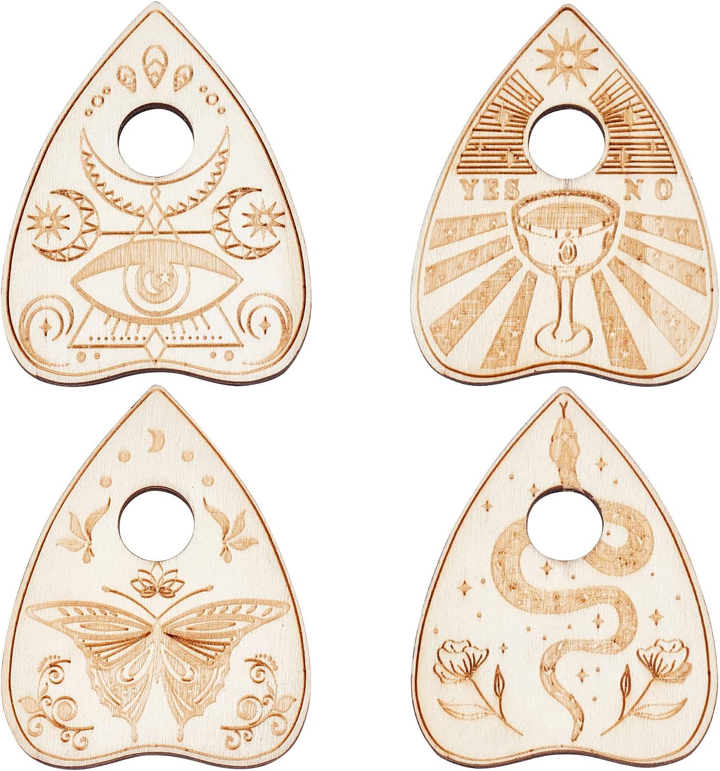 CREATCABIN 4Pcs Wood Crystal Holder Planchette Mini Crystal Sphere Display Stand Witch Stuff Decor Witchy Gifts Supplies Tools Small Tray Magic for Crystal Ball Stones Rock Divination(Classic Color)
