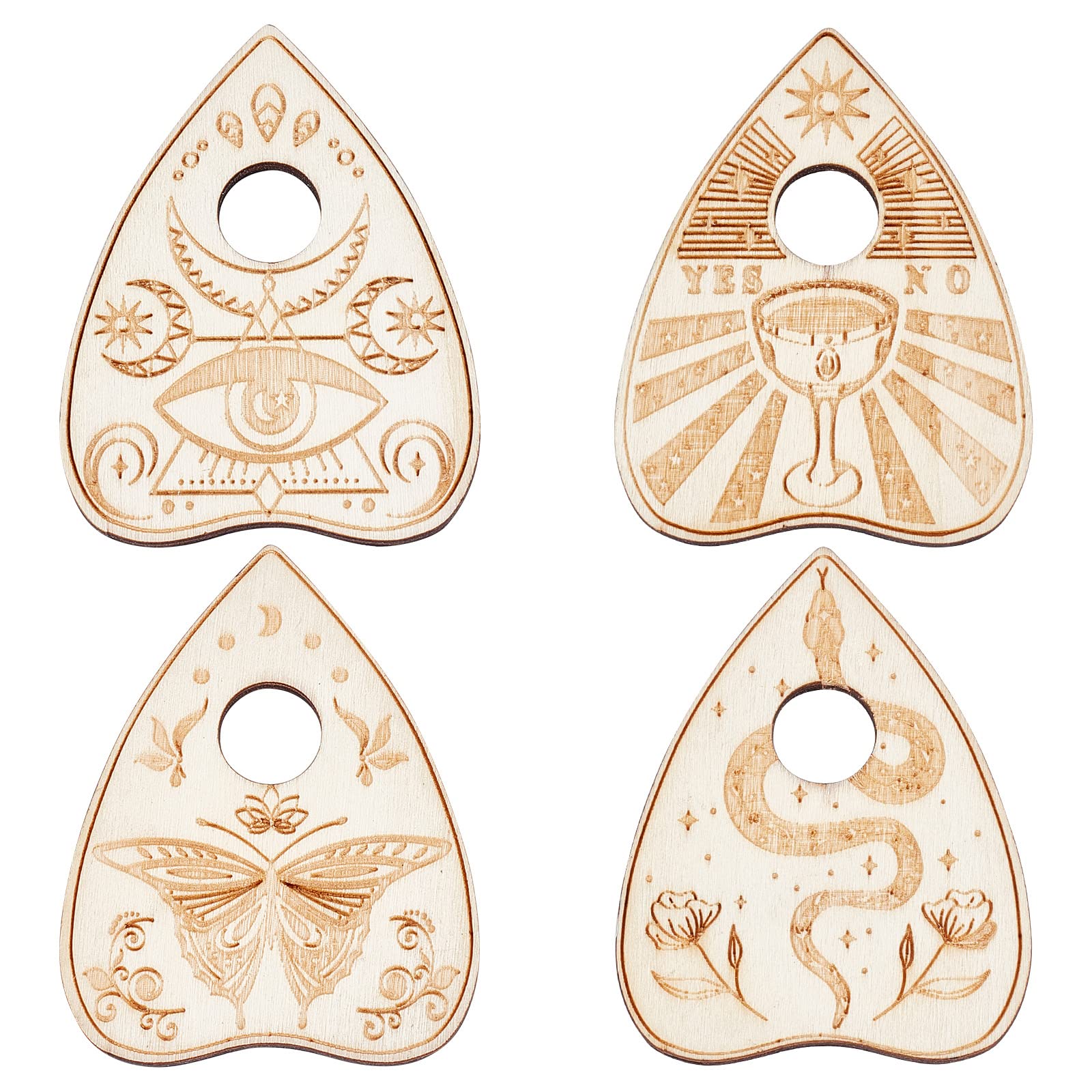 CREATCABIN 4Pcs Wood Crystal Holder Planchette Mini Crystal Sphere Display Stand Witch Stuff Decor Witchy Gifts Supplies Tools Small Tray Magic for Crystal Ball Stones Rock Divination(Classic Color)