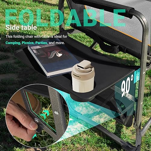 Miniatura 8 de Overmont Oversized Lightweight Camping Chair - Comfortable Heavy Duty Foldable Directors Chairs with Side Table & Cooler Bag for Outside Camp Beach