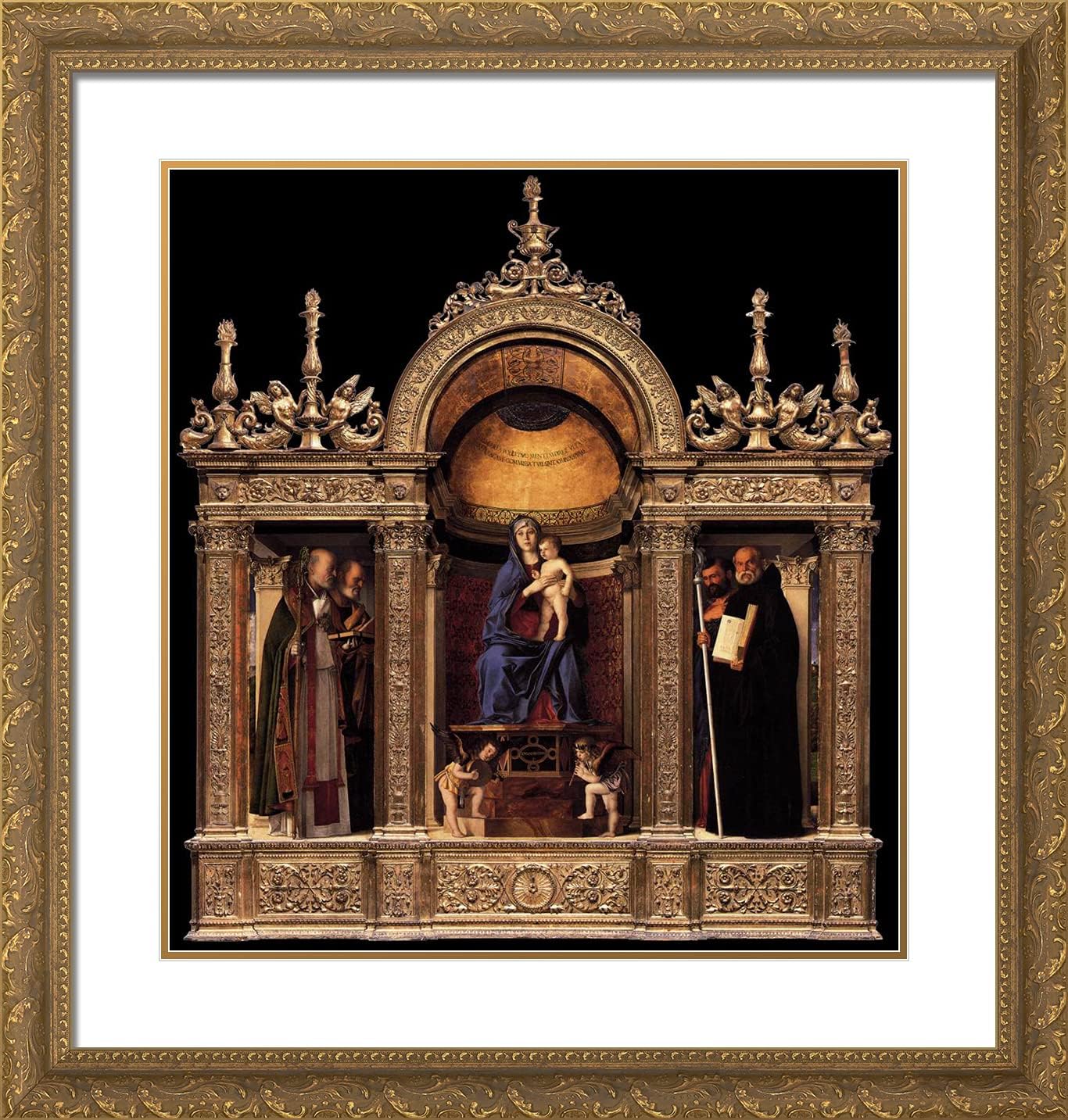 ArtDirect Bellini, Giovanni 20x21 Gold Ornate Framed Art Print with Double Matting Titled: Frari Triptych