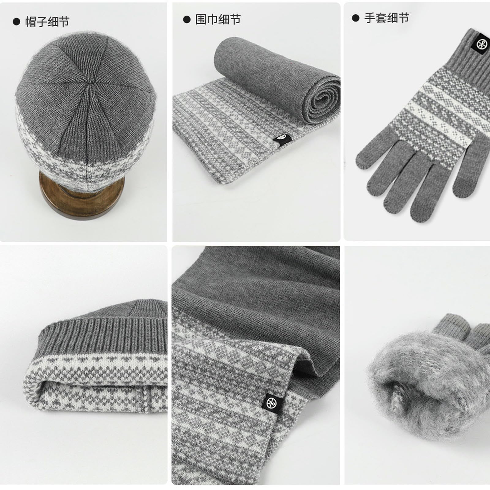 Wintermütze Schal Handschuhe Set Strickmütze, Und Handschuhe, Winterwarmer Winddichter Jacquard-schal-Set-rot