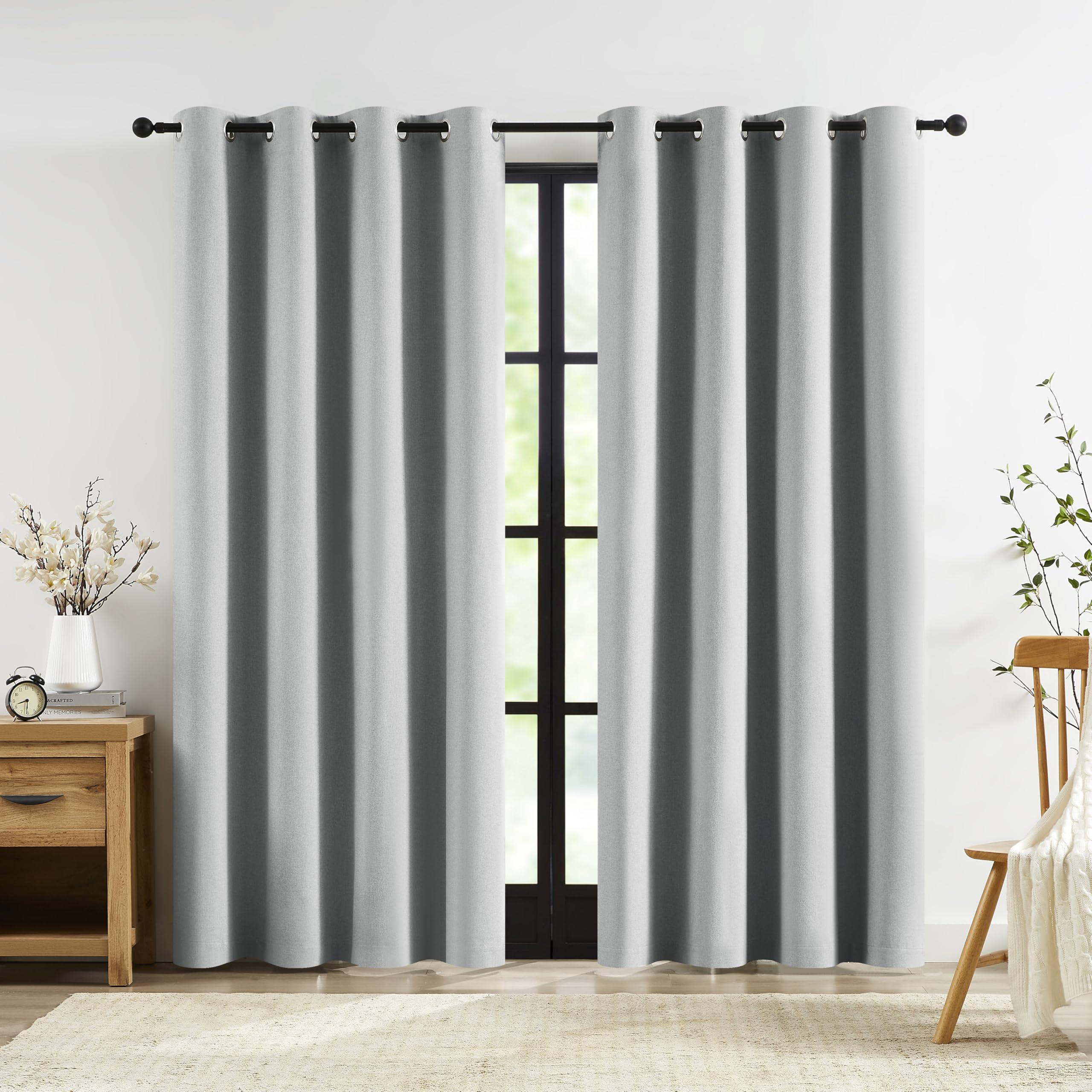 Light Grey Linen Full Blackout Curtains 72 Inches Long Burlap Linen Textured Window Treatments for Bedroom Grey Blackout Drapes Thermal Insulated Winter Curtains for Living Room Nursery 52"x72"x2 - Image 2