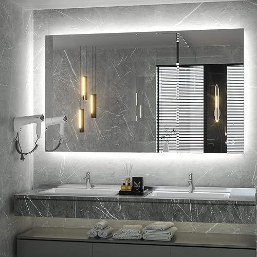 Keonjinn 40 x 24 Inch LED Backlit Mirror Bathroom Mirror with Lights 3-Color Warm/Natural/White High Lumens 5573LM, Anti-Fog & Dimmer Wall Mounted Lighted Vanity Makeup Mirror(Vertical/Horizontal)