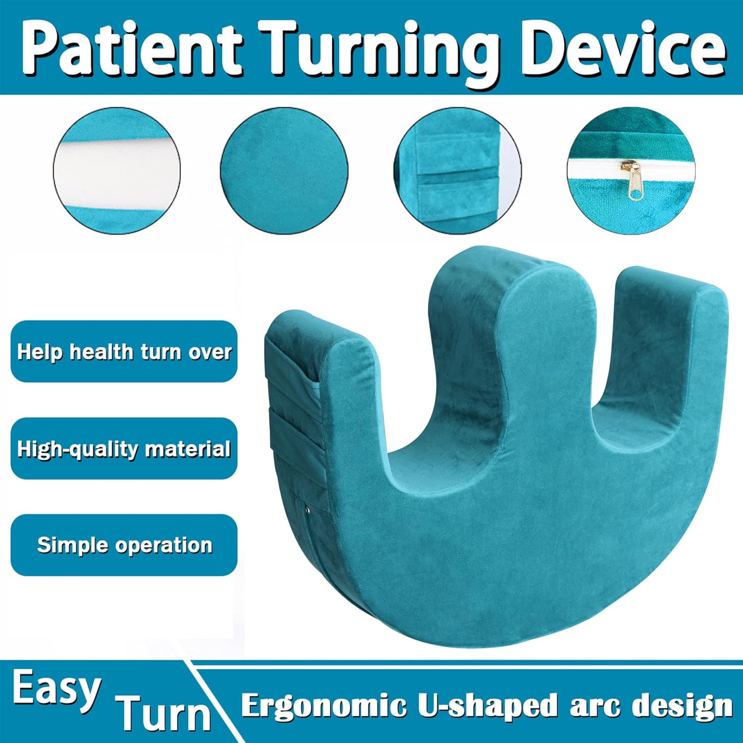 Sexysamba Bedridden Patient Turning Device with Fixing Strap Elderly Assistance Products Bed Rest Leg Pillow Patient Lift Aid Flannel Multifunctional Anti-Decubitus Nursing Products, Blue