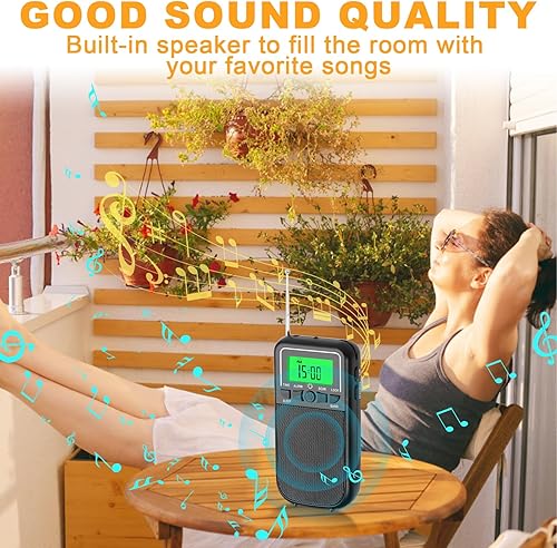 Miniatura 2 de Radio portátil AM FM SW, radio transistor con linterna LED, radio a batería 2AA para recepción de largo alcance, radio Walkman de bolsillo de